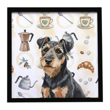 Load image into Gallery viewer, Black and Tan Lakeland Terrier Coffee Bar Framed Metal Print