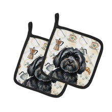 Load image into Gallery viewer, Black Lhasa Apso Coffee Bar Pair of Pot Holders