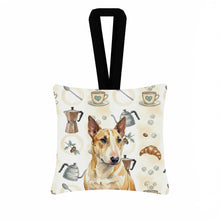 Load image into Gallery viewer, Miniature Bull Terrier Coffee Bar Hanging Square Fabric Ornament 3.5 × 3.5