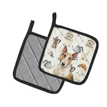 Load image into Gallery viewer, Tricolor Miniature Bull Terrier Coffee Bar Pair of Pot Holders