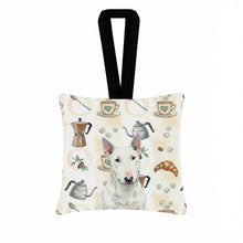 Load image into Gallery viewer, White Miniature Bull Terrier Coffee Bar Hanging Square Fabric Ornament 3.5 × 3.5
