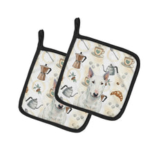 Load image into Gallery viewer, White Miniature Bull Terrier Coffee Bar Pair of Pot Holders