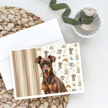 Load image into Gallery viewer, Chocolate and Rust Miniature Pinscher Min Pin Coffee Bar Greeting Cards Pack of 8