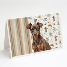 Load image into Gallery viewer, Chocolate and Rust Miniature Pinscher Min Pin Coffee Bar Greeting Cards Pack of 8