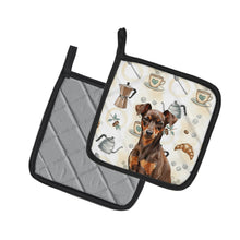Load image into Gallery viewer, Chocolate and Rust Miniature Pinscher Min Pin Coffee Bar Pair of Pot Holders