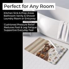 Load image into Gallery viewer, Chocolate and Rust Miniature Pinscher Min Pin Coffee Bar Memory Foam Kitchen Mat