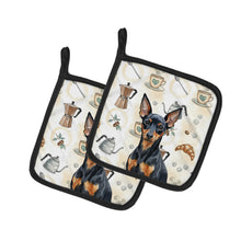 Load image into Gallery viewer, Black and Tan Miniature Pinscher Coffee Bar Pair of Pot Holders