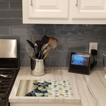 Load image into Gallery viewer, Black &amp; Silver Miniature Schnauzer Coffee Bar Glass Cutting Board