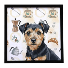 Load image into Gallery viewer, Black and Tan Norfolk Terrier Coffee Bar Framed Metal Print