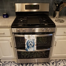 Load image into Gallery viewer, Blue and White Old English Sheepdog Coffee Bar Kitchen Towel