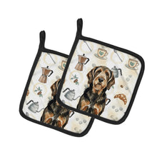 Load image into Gallery viewer, Black and Tan Otterhound Coffee Bar Pair of Pot Holders