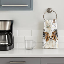 Load image into Gallery viewer, White with Sable Papillon Coffee Bar Kitchen Towel