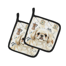 Load image into Gallery viewer, Cream Pekingese Coffee Bar Pair of Pot Holders