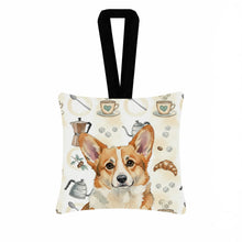 Load image into Gallery viewer, Corgi Coffee Bar Hanging Square Fabric Ornament 3.5 × 3.5