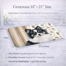 Load image into Gallery viewer, Black and White Pomeranian Coffee Bar Dish Drying Mat