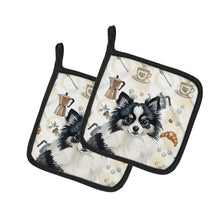 Load image into Gallery viewer, Black and White Pomeranian Coffee Bar Pair of Pot Holders