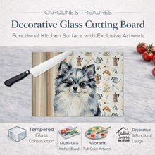 Load image into Gallery viewer, Blue Merle Pomeranian Coffee Bar Glass Cutting Board