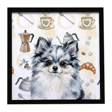 Load image into Gallery viewer, Blue Merle Pomeranian Coffee Bar Framed Metal Print
