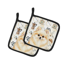 Load image into Gallery viewer, Cream Pomeranian Coffee Bar Pair of Pot Holders