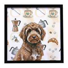 Load image into Gallery viewer, Brown Portuguese Water Dog Coffee Bar Framed Metal Print