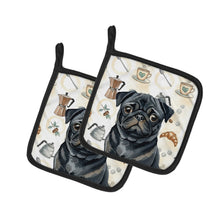 Load image into Gallery viewer, Black Pug Coffee Bar Pair of Pot Holders