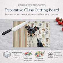 Load image into Gallery viewer, Black and White Rat Terrier Coffee Bar Glass Cutting Board
