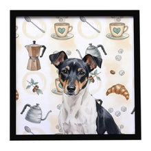 Load image into Gallery viewer, Black and White Rat Terrier Coffee Bar Framed Metal Print