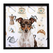 Load image into Gallery viewer, Chocolate and White Rat Terrier Coffee Bar Framed Metal Print