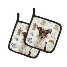 Load image into Gallery viewer, Chocolate and White Rat Terrier Coffee Bar Pair of Pot Holders