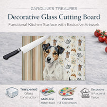 Load image into Gallery viewer, White with Black Markings Russell Terrier Coffee Bar Glass Cutting Board
