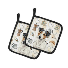 Load image into Gallery viewer, White with Black Markings Russell Terrier Coffee Bar Pair of Pot Holders
