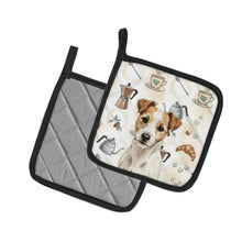 Load image into Gallery viewer, White with Tan Markings Russell Terrier Coffee Bar Pair of Pot Holders
