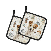 Load image into Gallery viewer, White with Tan Markings Russell Terrier Coffee Bar Pair of Pot Holders
