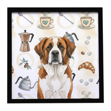 Load image into Gallery viewer, Brown and White Saint Bernard Coffee Bar Framed Metal Print
