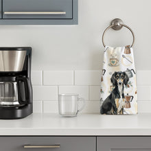 Load image into Gallery viewer, Black and Tan Saluki Coffee Bar Kitchen Towel