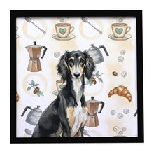Load image into Gallery viewer, Black and Tan Saluki Coffee Bar Framed Metal Print