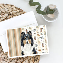 Load image into Gallery viewer, Tricolor Sheltie Coffee Bar Greeting Cards Pack of 8