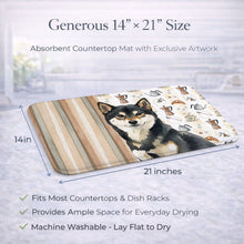 Load image into Gallery viewer, Black and Tan Shiba Inu Coffee Bar Dish Drying Mat
