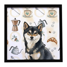 Load image into Gallery viewer, Black and Tan Shiba Inu Coffee Bar Framed Metal Print