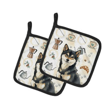 Load image into Gallery viewer, Black and Tan Shiba Inu Coffee Bar Pair of Pot Holders