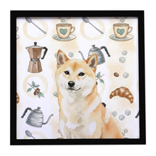 Load image into Gallery viewer, Cream Shiba Inu Coffee Bar Framed Metal Print