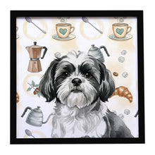 Load image into Gallery viewer, Black and White Shih Tzu Coffee Bar Framed Metal Print