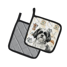 Load image into Gallery viewer, Black and White Shih Tzu Coffee Bar Pair of Pot Holders