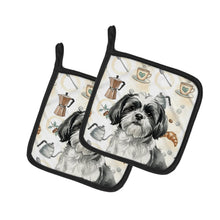 Load image into Gallery viewer, Black and White Shih Tzu Coffee Bar Pair of Pot Holders