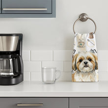 Load image into Gallery viewer, Gold and White Shih Tzu Coffee Bar Kitchen Towel