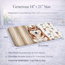 Load image into Gallery viewer, Red and White Siberian Husky Coffee Bar Dish Drying Mat