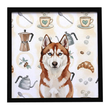 Load image into Gallery viewer, Red and White Siberian Husky Coffee Bar Framed Metal Print