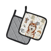 Load image into Gallery viewer, Red and White Siberian Husky Coffee Bar Pair of Pot Holders