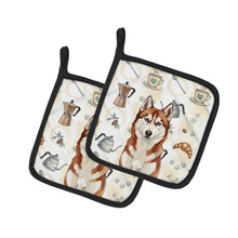 Load image into Gallery viewer, Red and White Siberian Husky Coffee Bar Pair of Pot Holders