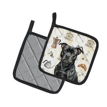 Load image into Gallery viewer, Black Staffordshire Bull Terrier Coffee Bar Pair of Pot Holders